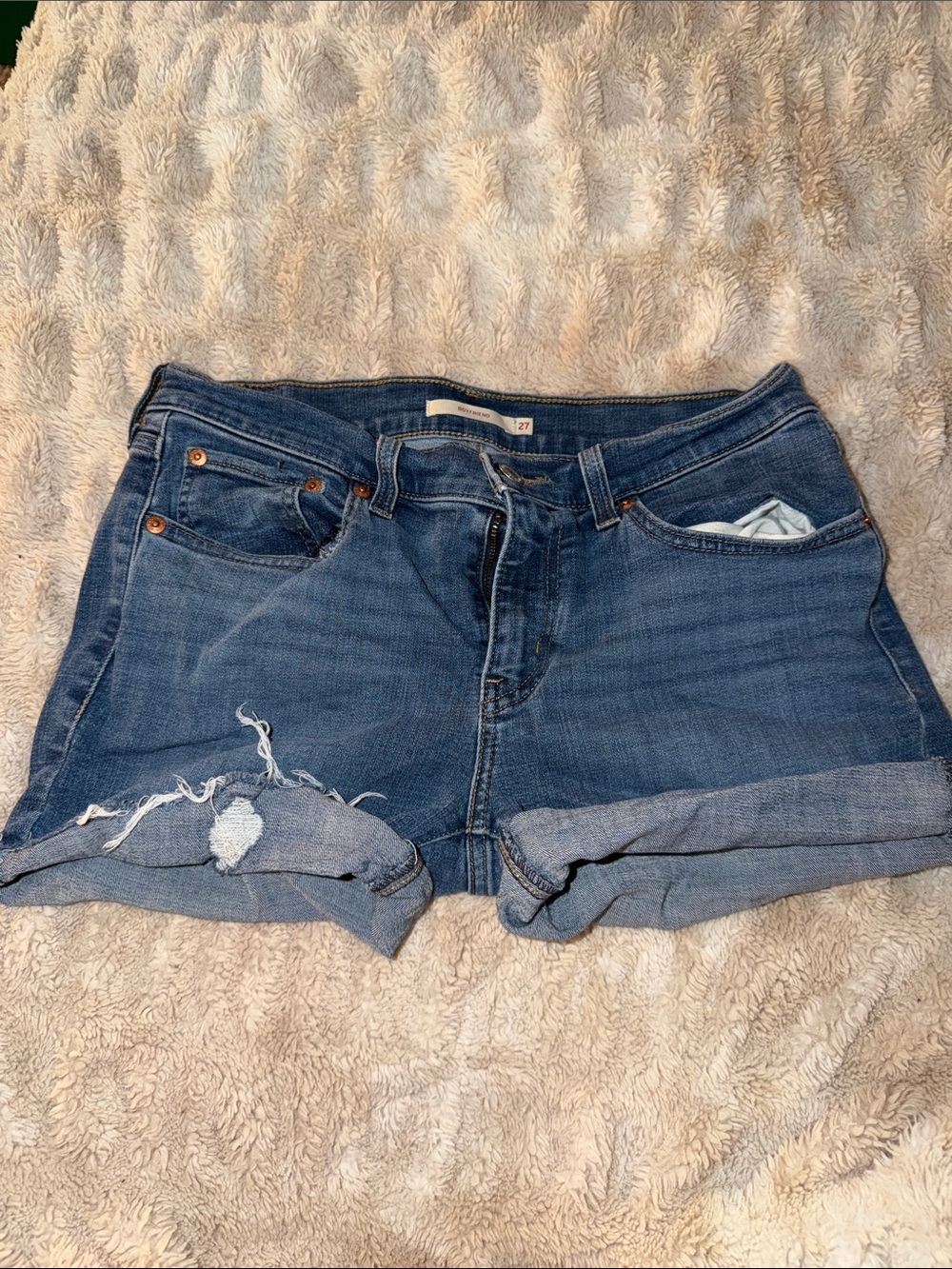 Denim Roll-Cuff Women’s Shorts — Blue